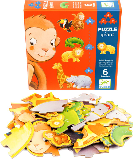 Фото - Пазли (до 2 років) Djeco Мавпочка Остін і його друзі 4х6х9 гігант (DJ07114)