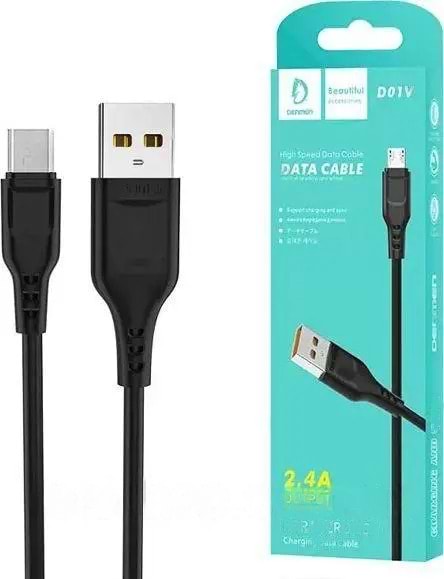 Кабель Denmen D01V Silicone  USB - Micro USB 2.4A 1m Black (DM-D01V-BK)