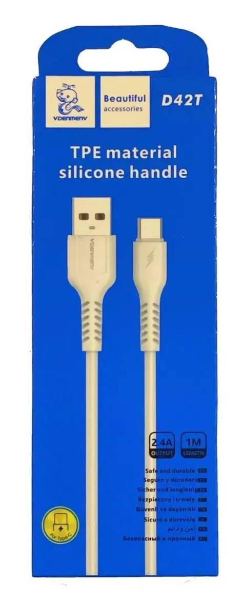 Фото - Кабель синхронизации данных Denmen D42T Silicone USB Type-C 2.4A 1m White (DM-D42T-WH)