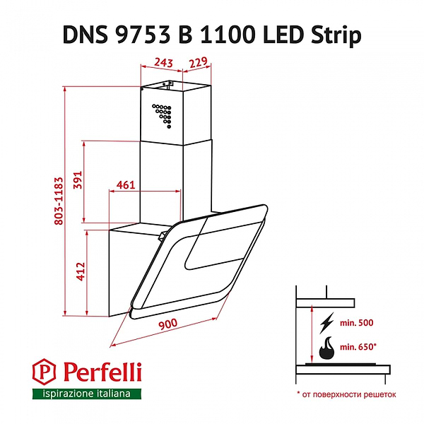 Фото - Витяжка декоративна Perfelli DNS 9753 B 1100 WH/BL LED Strip