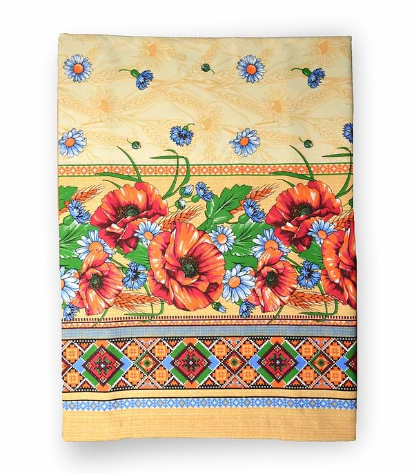 Фото - Скатертина прямокутна Home Line Рогожка маки та ромашки 150х220 (129269)