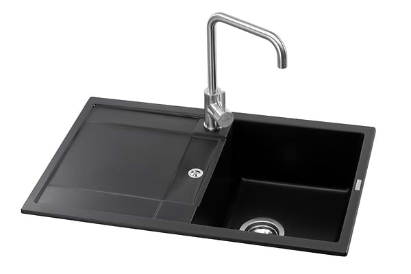 Фото - Мойка кухонная+смеситель GRANADO VALENCIA black shine_чаша справа