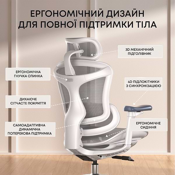 Фото - Крісло офісне Sihoo DORO C300L Mesh White (DORO-C300L-A3-102)