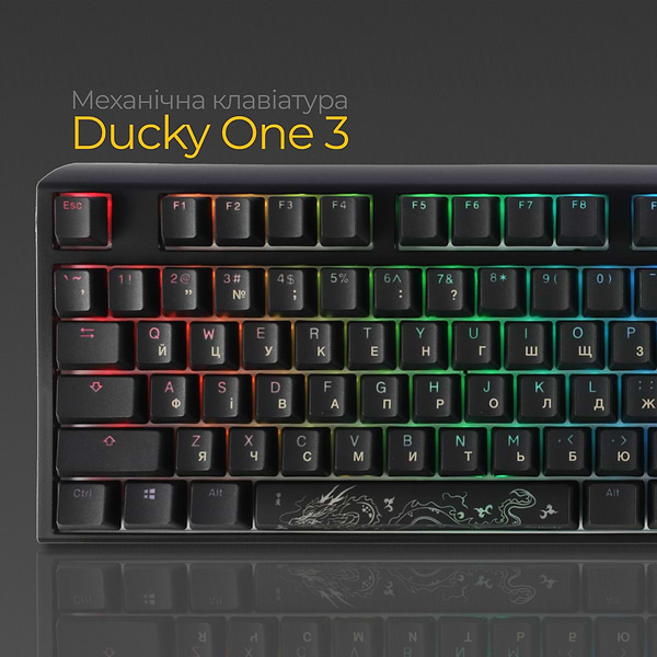 Фото - Клавіатура дротова ігрова Ducky One 3 Cherry MX Blue RGB Black UA (DKON2108ST-CUAPXCLAWSC1)