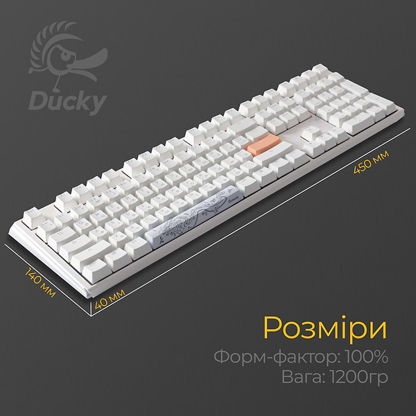 Фото - Клавіатура дротова ігрова Ducky One 3 Cherry MX Blue RGB White UA (DKON2108ST-CUAPXPWWWSC1)