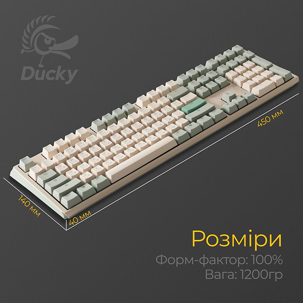 Фото - Клавіатура дротова ігрова Ducky One 3 Cherry MX Red Matcha Cream UA (DKON2108-RUAPXМAEGGC1)