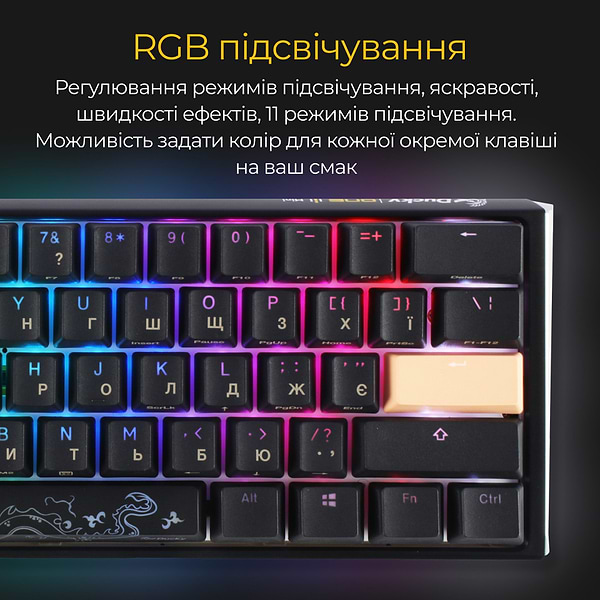 Фото - Клавіатура дротова ігрова Ducky One 3 Mini Cherry MX Red RGB Black UA (DKON2161ST-RUAPXCLAWSC1)