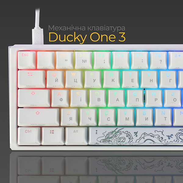 Фото - Клавиатура проводная игровая Ducky One 3 Mini Cherry MX Red RGB White UA (DKON2161ST-RUAPXPWWWSC1)