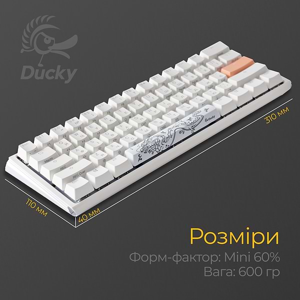 Фото - Клавиатура проводная игровая Ducky One 3 Mini Cherry MX Silent red RGB White UA (DKON2161ST-SUAPXPWWWSC1)