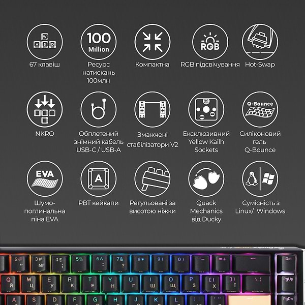 Фото - Клавіатура дротова ігрова Ducky One 3 SF Cherry MX Brown RGB Black UA (DKON2167ST-BUAPXCLAWSC1)