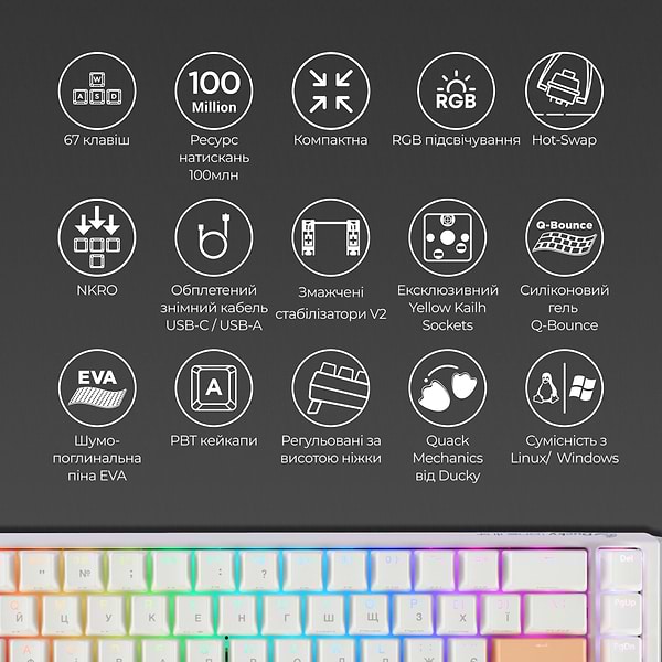 Фото - Клавіатура дротова ігрова Ducky One 3 SF Cherry MX Brown RGB White UA (DKON2167ST-BUAPXPWWWSC1)