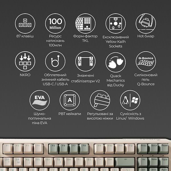 Фото - Клавіатура дротова ігрова Ducky One 3 TKL Cherry MX Speed silver Matcha Cream UA (DKON2187-PUAPXМAEGGC1)