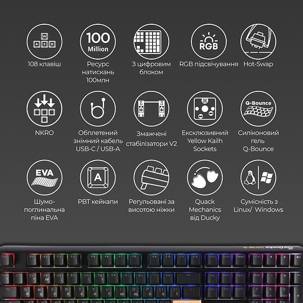 Фото - Клавіатура дротова ігрова Ducky One 3 TKL Cherry MX Speed silver RGB Black UA (DKON2187ST-PUAPXCLAWSC1)