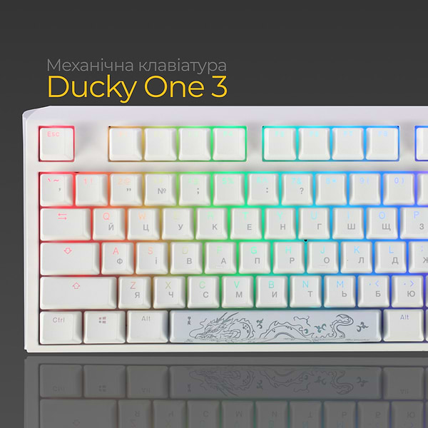 Фото - Клавіатура дротова ігрова Ducky One 3 TKL Cherry MX Red RGB White UA (DKON2187ST-RUAPXPWWWSC1)
