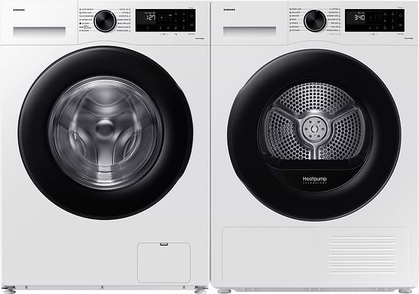 Фото - Комплект техніки Samsung Пральна машина з фронтальним завантаженням + Сушильна машина + Комплект кріплень для встановлення в колону Samsung WW10FG5U3EAELE + DV90CGC2A0AEUA + SKK-DD