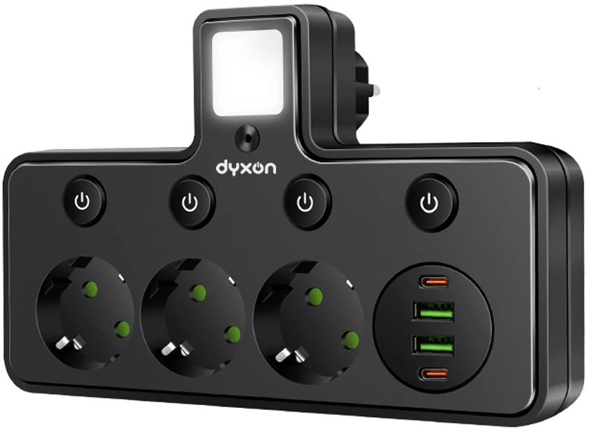 Мережевий фільтр Dyxon QL-1138U 3 р +LED-нічник Black (DXN-QL1138U-FL-B)