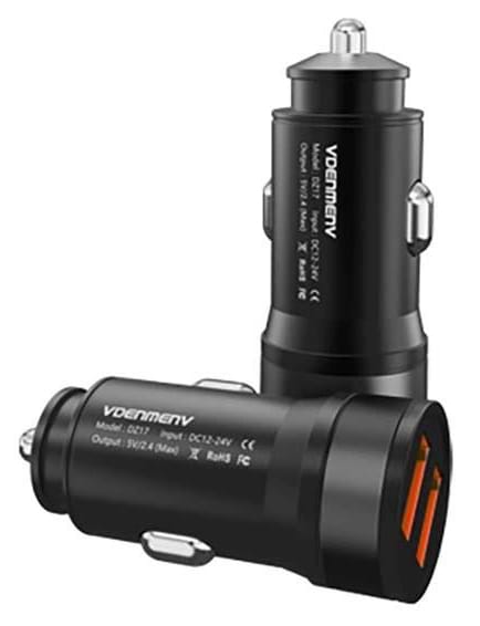 Автомобільний зарядний пристрій Denmen 2USB 2.4A Black (DZ17-BK)