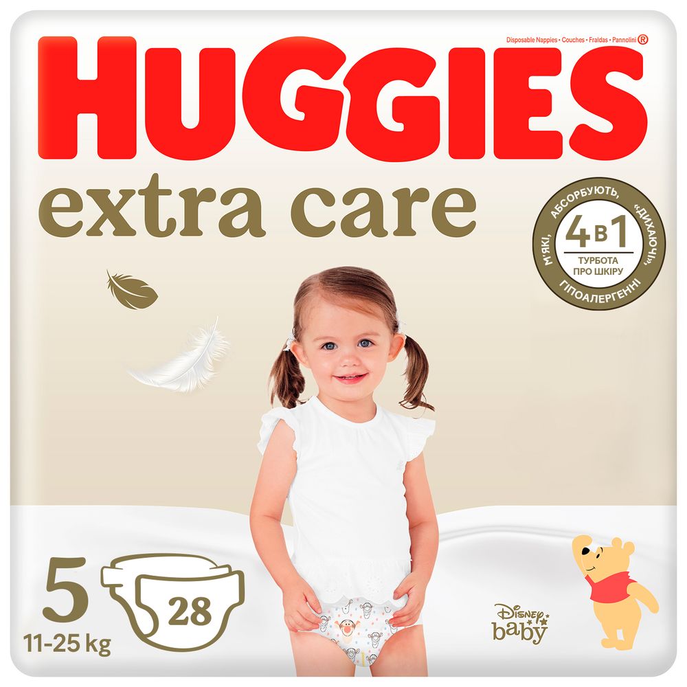 Одноразові підгузки Huggies Extra Care Size Розмір 5 (11-25 кг), 28 шт. (5029053583150) - Фото 1