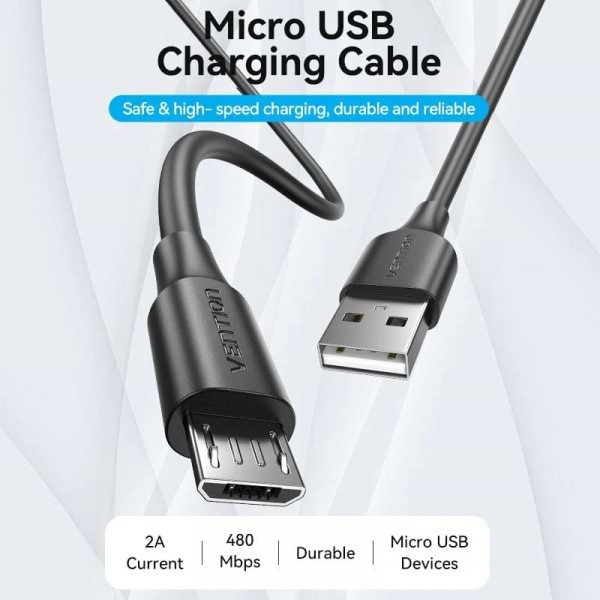 Фото - Кабель Vention USB 2.0 AM-micro BM 2.0м Black (CTIBH)
