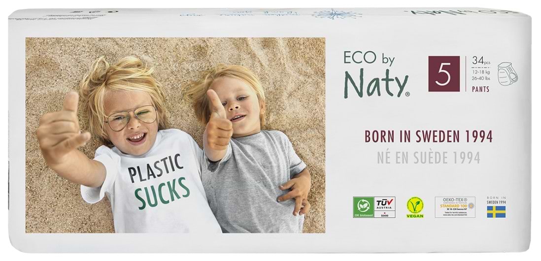 Одноразовые подгузники-трусики Eco By Naty Органические Размер 5 (12-18 кг) 34 шт. (177696) - Фото 1