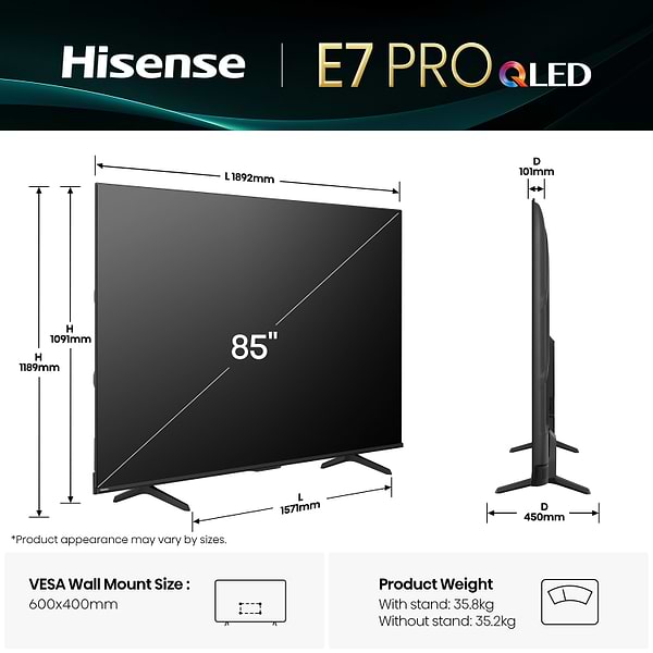 Фото - Телевізор Hisense 85E7Q PRO
