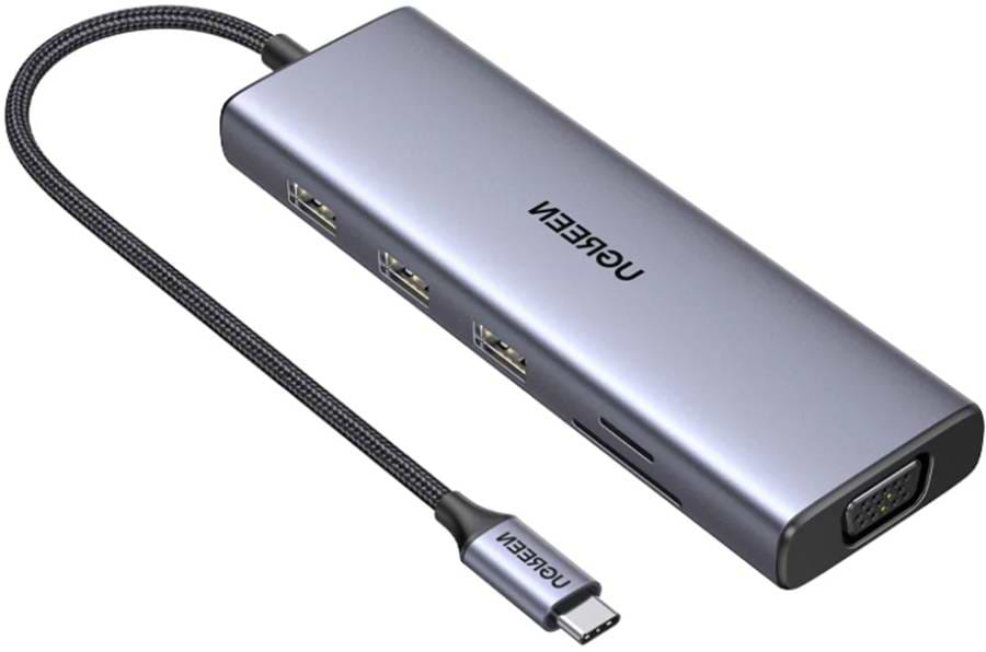 Док-станция UGREEN USB3.1 Type-C HDMI60Hz/VGA/USB 3.0х3/RJ45/SD/TF/PD 100W 9-in-1 CM498 (15600)