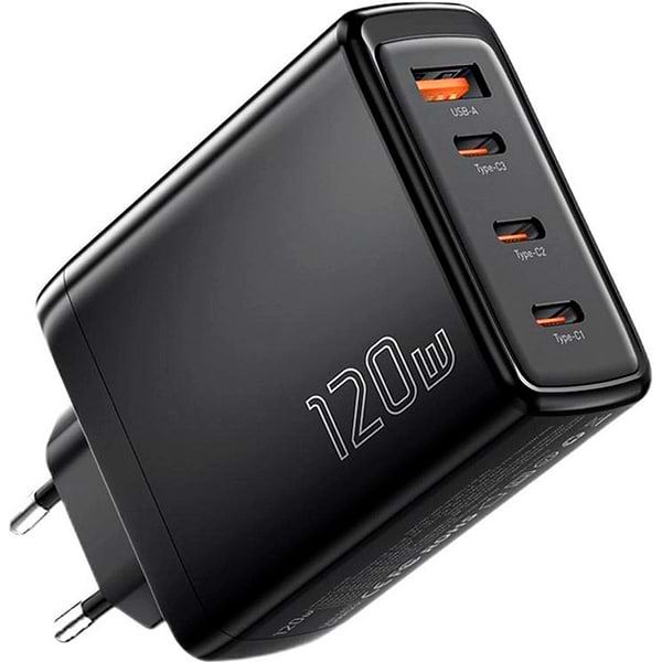 Фото - Мережевий зарядний пристрій Essager Extreme 120W GaN Phone Charger 3 Type C and 1 USB A EU Black (ECT3CA-JZB01-Z)