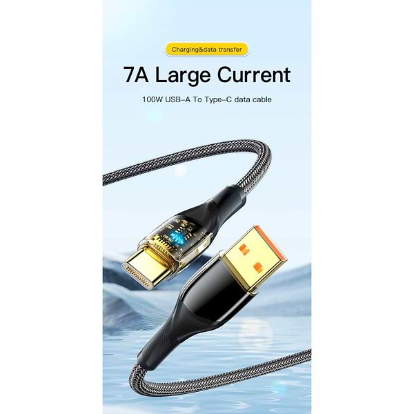 Фото - Кабель синхронізації даних Essager Interstellar Transparent Design USB Charging Cable USB A to Type C 7A 1m Black (EXCT-XJ01-P)