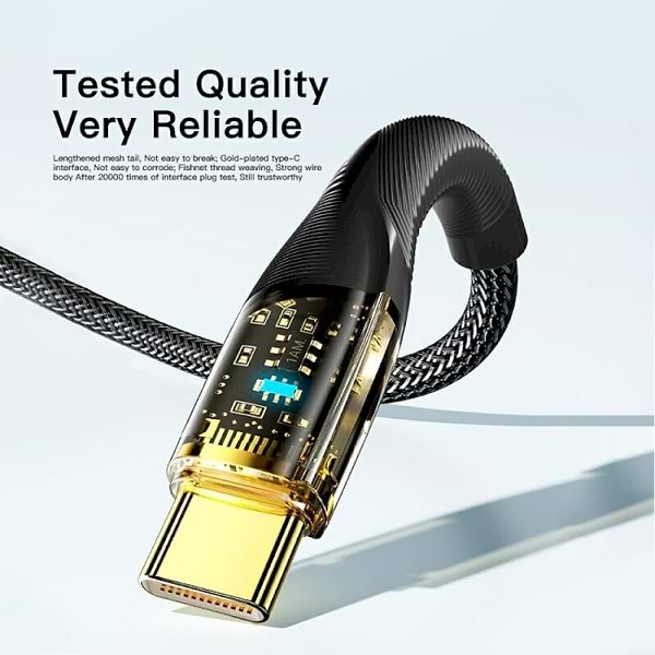 Фото - Кабель синхронізації даних Essager Interstellar Transparent Design USB Charging Cable USB A to Type C 7A 1m Black (EXCT-XJ01-P)