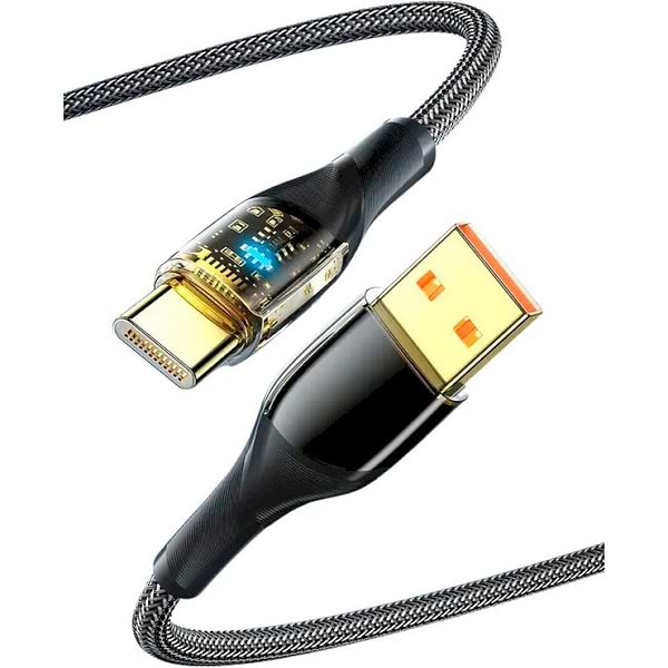 Фото - Кабель синхронізації даних Essager Interstellar Transparent Design USB Charging Cable USB A to Type C 7A 1m Black (EXCT-XJ01-P)