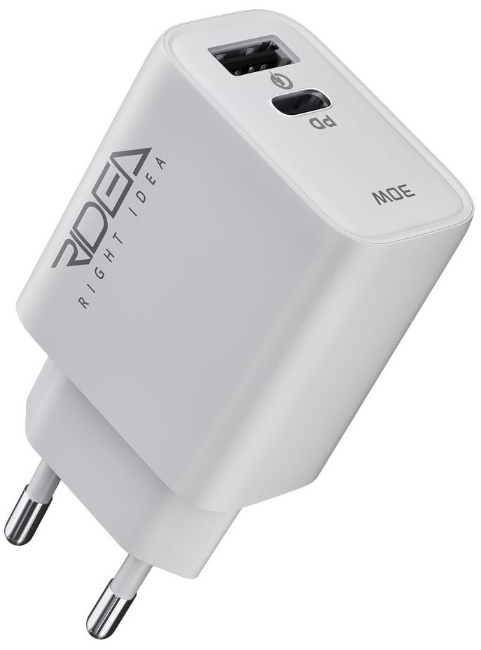 Мережевий зарядний пристрій Ridea Turbo 1USB/1USB-C QC/PD 30W White (RW-30120)