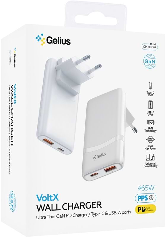 Фото - Сетевое зарядное устройство Gelius VoltX GP-HC067 GaN 65W 1USB + 1Type-C White (101284)