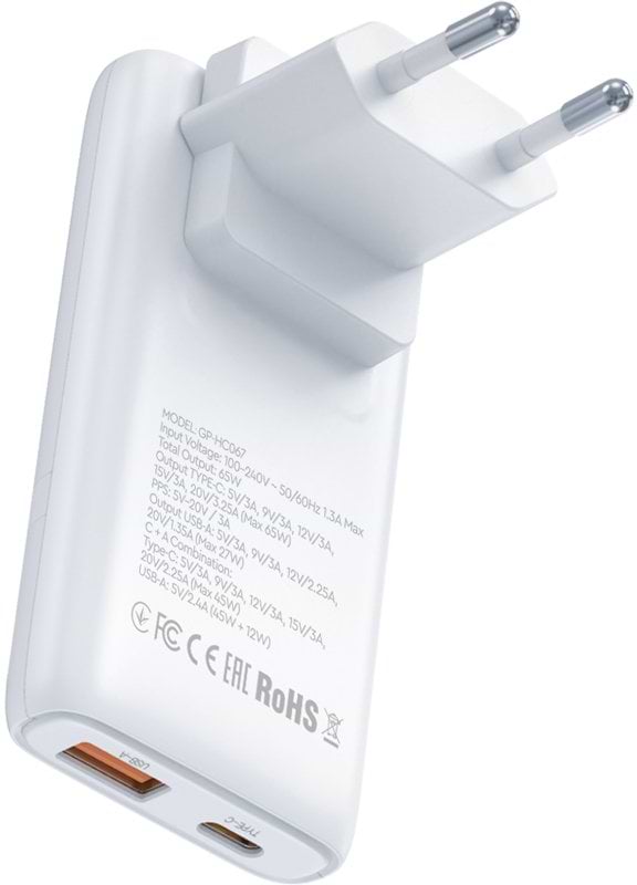 Фото - Сетевое зарядное устройство Gelius VoltX GP-HC067 GaN 65W 1USB + 1Type-C White (101284)