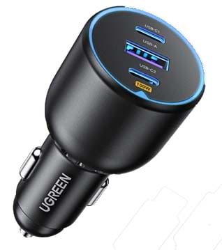 Автомобільний зарядний пристрій UGREEN 3xUSB 130W (2xUSB-C+USB-A) QC 3.0 Black (EC705) (35025)