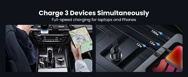 Фото - Автомобільний зарядний пристрій UGREEN 3xUSB 130W (2xUSB-C+USB-A) QC 3.0 Black (EC705) (35025)