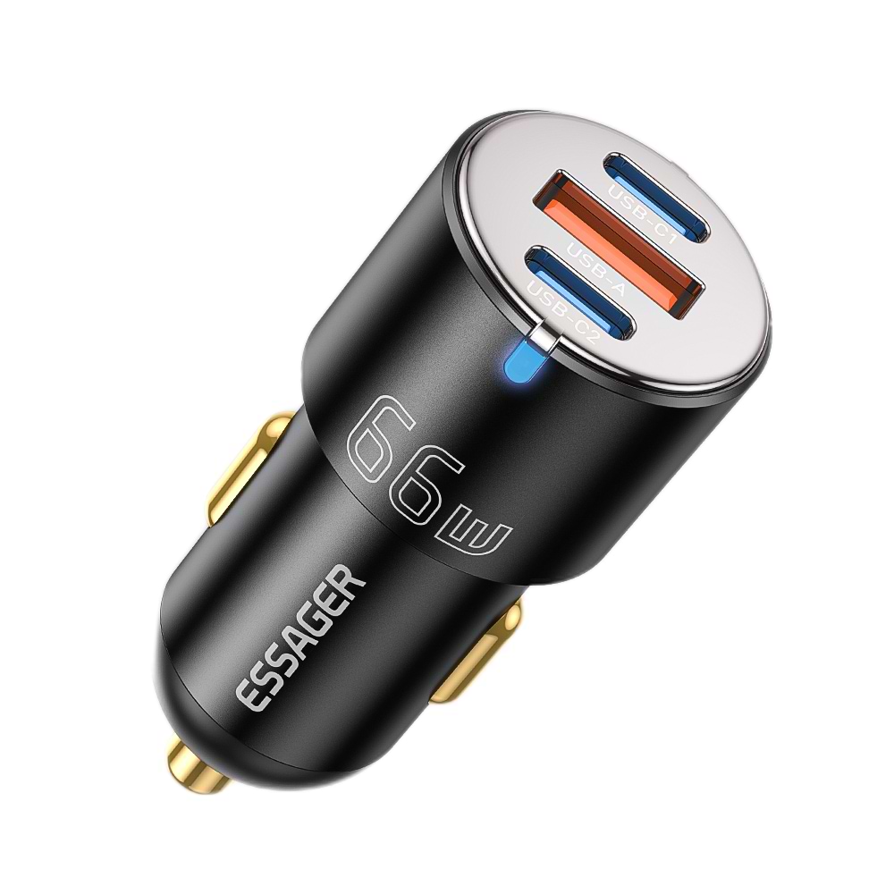 Автомобільний зарядний пристрій Essager City Dual Typc-C + USB-A Car Charger 66W Black (ECC2C1A-FF01) - Фото 1