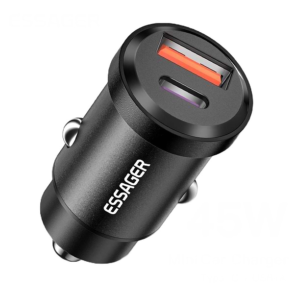 Фото - Автомобільний зарядний пристрій Essager Gyroscope Mini 45W Car Charger USB-A + Type-C Black (ECCAC45-TL01-Z)