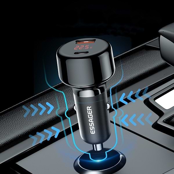 Фото - Автомобильное зарядное устройство Essager Torch Digital Display A+C 65W Car Charger Blue (ECCPD-HJ03)