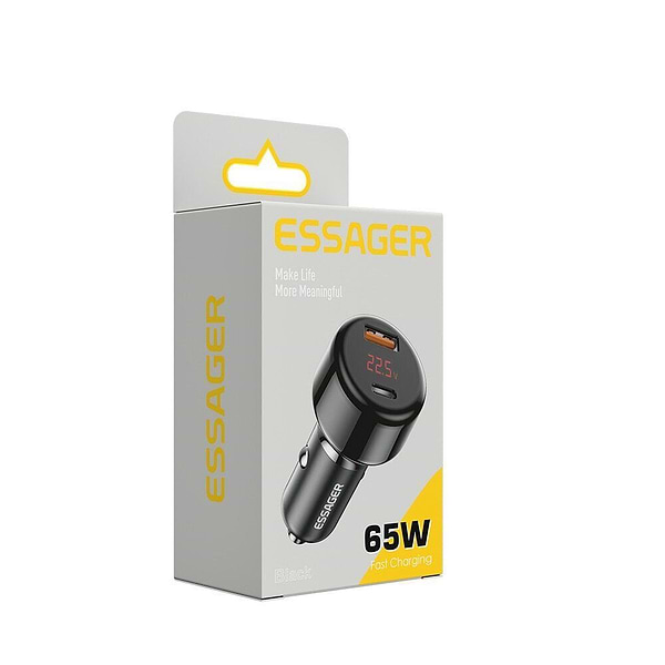 Фото - Автомобильное зарядное устройство Essager Torch Digital Display A+C 65W Car Charger Blue (ECCPD-HJ03)