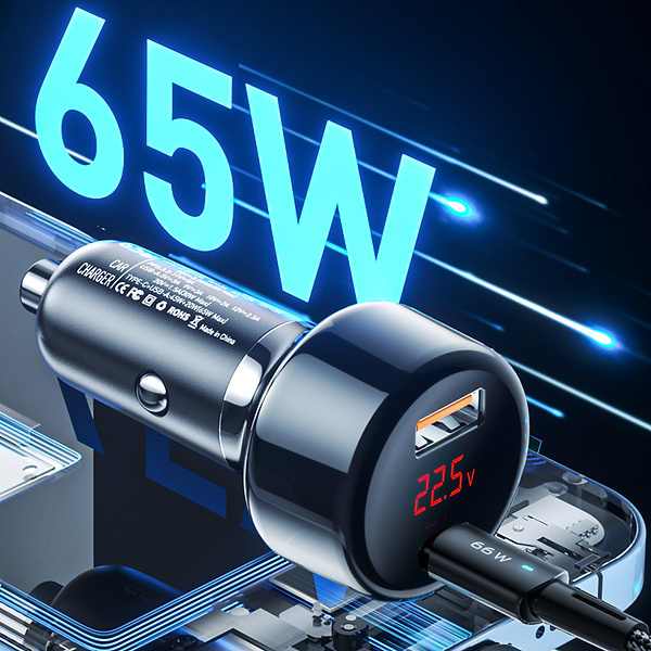 Фото - Автомобильное зарядное устройство Essager Torch Digital Display A+C 65W Car Charger Blue (ECCPD-HJ03)