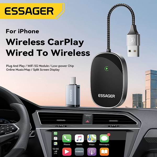 Фото - Бездротовий адаптер автомобільний Essager Zhailian wireless CarPlay (ECP-ZL0G-Z)