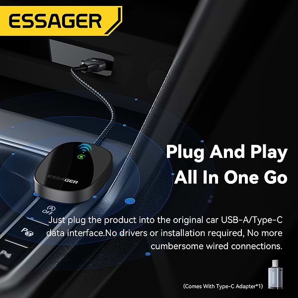 Фото - Бездротовий адаптер автомобільний Essager Zhailian wireless CarPlay (ECP-ZL0G-Z)