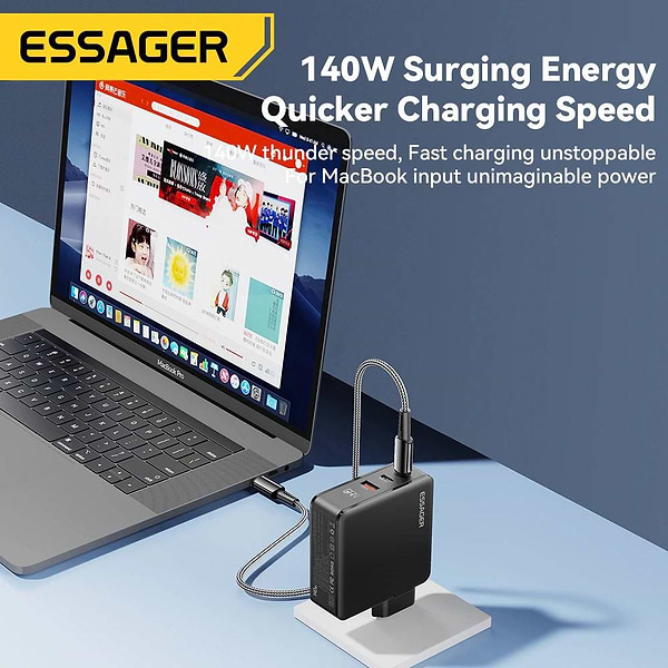 Фото - Сетевое зарядное устройство Essager Advance 140W GaN Travel Charger 2C+A EU (ECT2CA-ZCB01-Z)
