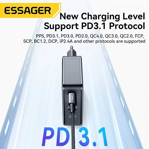 Фото - Сетевое зарядное устройство Essager Advance 140W GaN Travel Charger 2C+A EU (ECT2CA-ZCB01-Z)