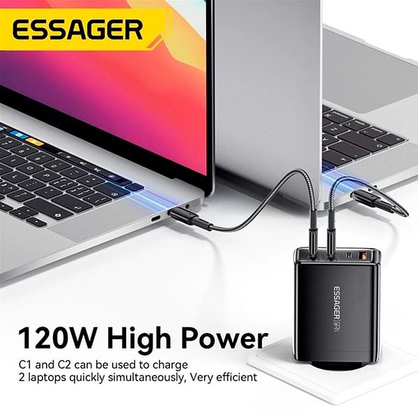 Фото - Мережевий зарядний пристрій Essager Extreme 120W GaN Phone Charger 3 Type C and 1 USB A EU Black (ECT3CA-JZB01-Z)
