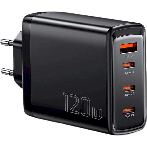 Фото - Мережевий зарядний пристрій Essager Extreme 120W GaN Phone Charger 3 Type C and 1 USB A EU Black (ECT3CA-JZB01-Z)