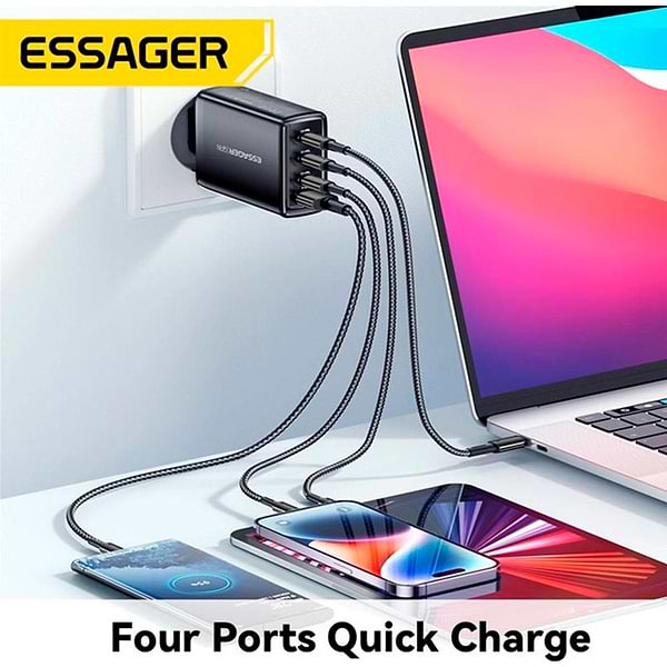 Фото - Мережевий зарядний пристрій Essager Extreme 120W GaN Phone Charger 3 Type C and 1 USB A EU Black (ECT3CA-JZB01-Z)