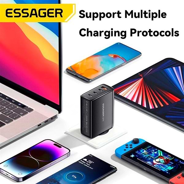 Фото - Мережевий зарядний пристрій Essager Extreme 120W GaN Phone Charger 3 Type C and 1 USB A EU Black (ECT3CA-JZB01-Z)