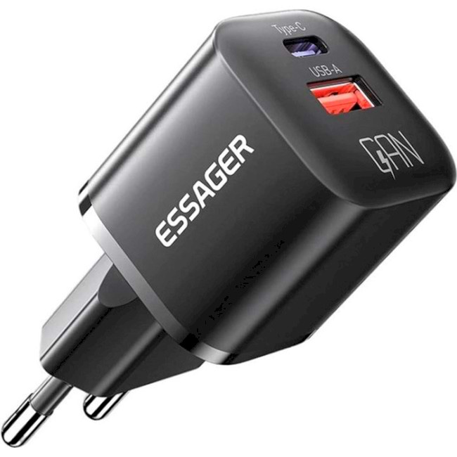Мережевий зарядний пристрій Essager Camber 20W GaN travel Phone Charger A+C EU (ECTAC-HMB01-P) - Фото 1