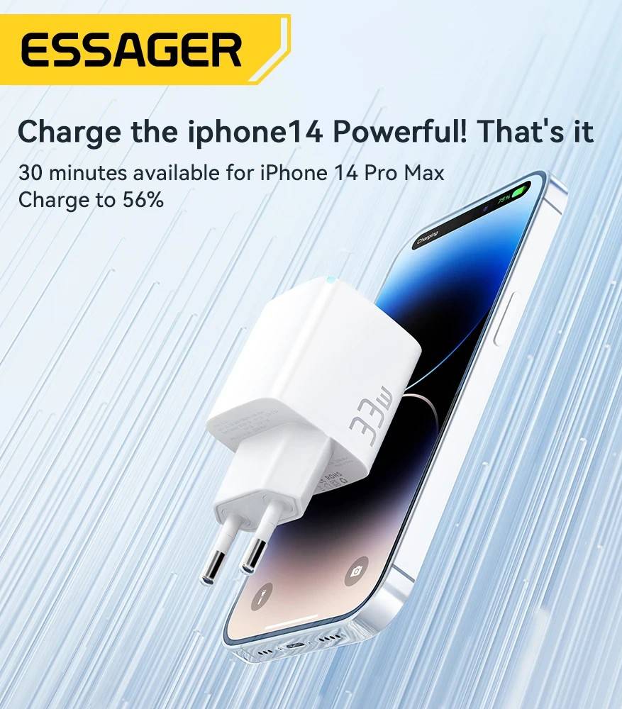 Фото - Сетевое зарядное устройство Essager PoleStar GaN 33W Travel Phone Charger USB A + Type C EU (ECTAC-JXB02-Z)